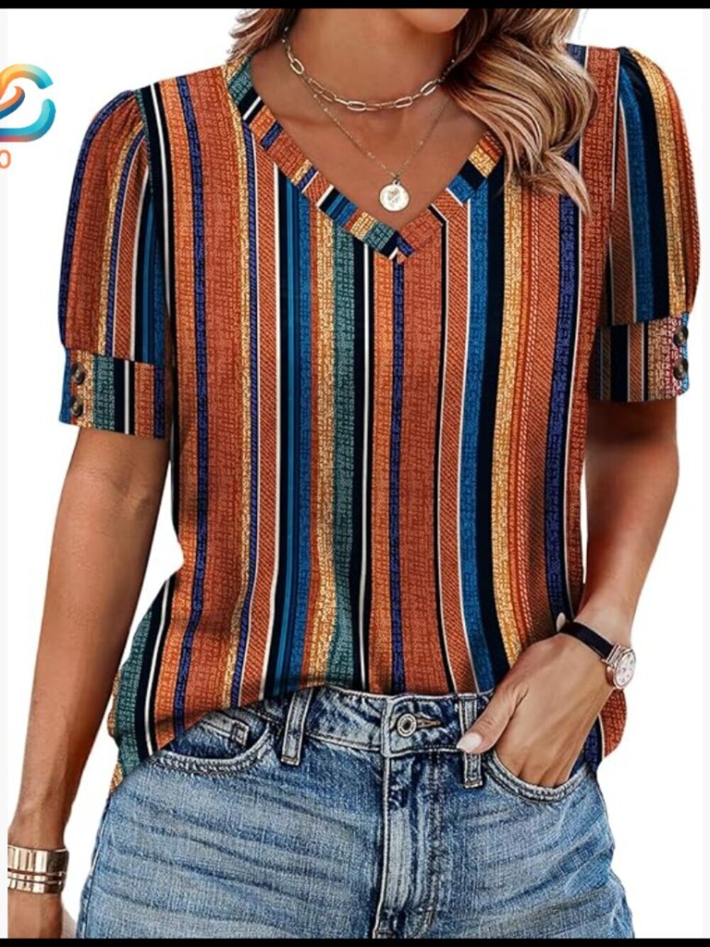 Plus Size V-Neck Button-Down Blouse, Loose Fit Short Sleeve Top for Casual Wear